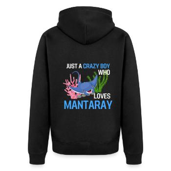Nur ein verrückter Junge der Mantarochen liebt - Unisex Premium Bio Zip Hoodie - Schwarz - Hinten - Nico (187cm)
