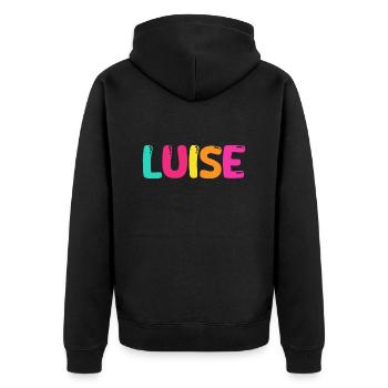Nom - Louise - Veste à capuche bio Premium Unisexe - noir - Dos - Nico (187cm)