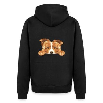 Spähender trauriger Border Collie-Hund - Unisex Premium Bio Zip Hoodie - Schwarz - Hinten - Nico (187cm)