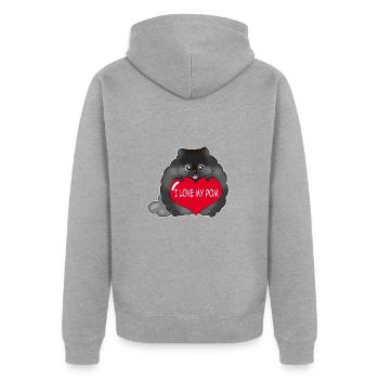 Ich liebe meinen Pom schwarz - Unisex Premium Bio Zip Hoodie - Grau meliert - Hinten - Nico (187cm)