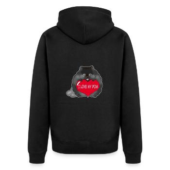 Ich liebe meinen Pom schwarz - Unisex Premium Bio Zip Hoodie - Schwarz - Hinten - Nico (187cm)