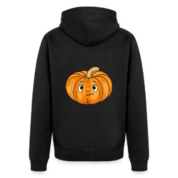 Zweifelhafte Kürbis-Emotion - Unisex Premium Bio Zip Hoodie - Schwarz - Hinten - Nico (187cm)