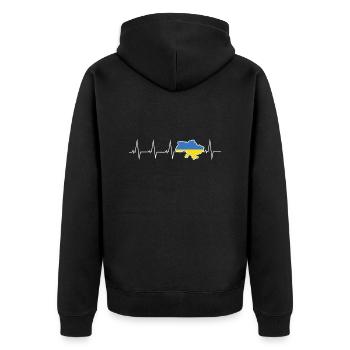 Ich liebe Ukraine - Herzschlag - Unisex Premium Bio Zip Hoodie - Schwarz - Hinten - Nico (187cm)