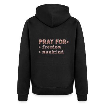 pray for freedom - Unisex Premium Bio Zip Hoodie - Schwarz - Hinten - Nico (187cm)