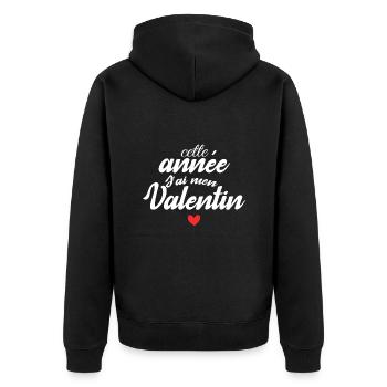 Cette Année j'ai Mon valentin | Couple Cadeau - Veste à capuche bio Premium Unisexe - noir - Dos - Nico (187cm)