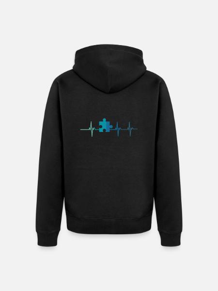 Heartbeat autism puzzle - Unisex Premium Organic Zip Hoodie - black