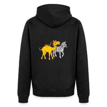 Niedliches Kamel und Zebra - Unisex Premium Bio Zip Hoodie - Schwarz - Hinten - Nico (187cm)