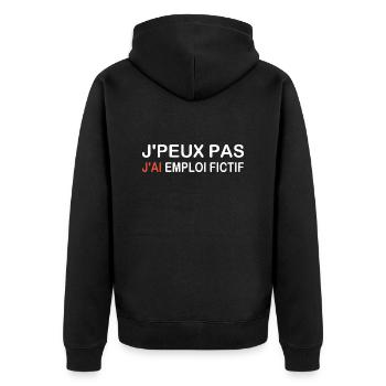 Ich kann nicht, ich habe einen fiktiven Job - Unisex Premium Bio Zip Hoodie - Schwarz - Hinten - Nico (187cm)