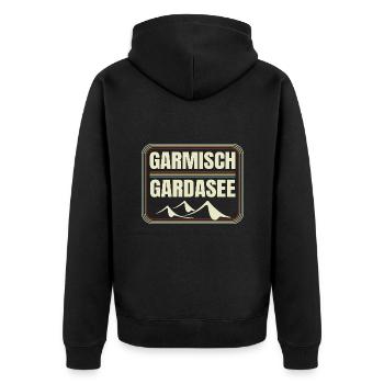 Alpenüberquerung Garmisch Gardasee - Unisex Premium Bio Zip Hoodie - Schwarz - Hinten - Nico (187cm)