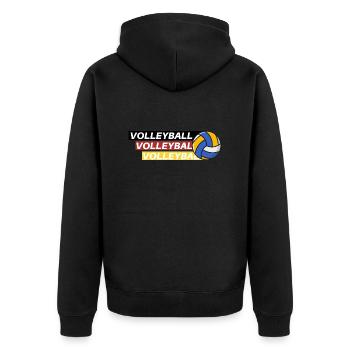 Volleyball Passion: Schwarz, Rot, Gold - Unisex Premium Bio Zip Hoodie - Schwarz - Hinten - Nico (187cm)