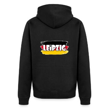 Leipzig Deutschland Flagge - Unisex Premium Bio Zip Hoodie - Schwarz - Hinten - Nico (187cm)