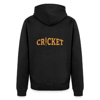Cricket Lettering with Bat - Kricket - Unisex Premium Bio Zip Hoodie - Schwarz - Hinten - Nico (187cm)