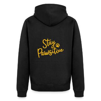 Stay Pawsitive: Katzenliebe mit Humor - Unisex Premium Bio Zip Hoodie - Schwarz - Hinten - Nico (187cm)