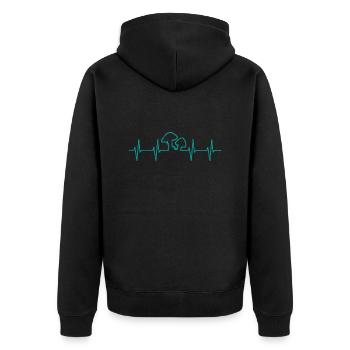 Schwammerl Hunter with porcini mushroom - forest mushroom, mushroom - Unisex Premium Organic Zip Hoodie - black - Back - Nico (187cm)