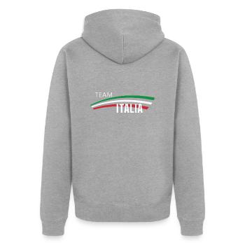 Team Italia - EM Fußball Fan Fahne 2021 - Unisex Premium Bio Zip Hoodie - Grau meliert - Hinten - Nico (187cm)