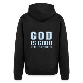 Gott ist Gut Kirche Glaube Christentum Heilig - Unisex Premium Bio Zip Hoodie - Schwarz - Hinten - Nico (187cm)