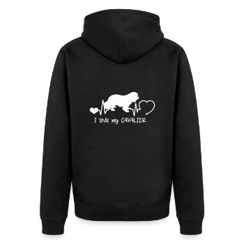 Cavalier King Charles Spaniel mit Herzschlag - Unisex Premium Bio Zip Hoodie - Schwarz - Hinten - Nico (187cm)