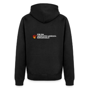 Bürgergeld-für ein gerechtes Morgen - Unisex Premium Bio Zip Hoodie - Schwarz - Hinten - Nico (187cm)