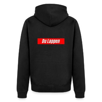 Du Lappen, beleidigung als Design - Unisex Premium Bio Zip Hoodie - Schwarz - Hinten - Nico (187cm)