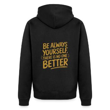 Sei immer Du selbst es gibt keinen besseren - Unisex Premium Bio Zip Hoodie - Schwarz - Hinten - Nico (187cm)