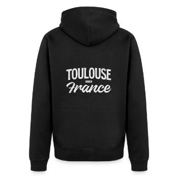 Toulouse Frankreich Typografie - Unisex Premium Bio Zip Hoodie - Schwarz - Hinten - Nico (187cm)