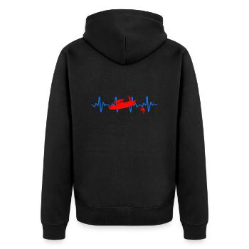 Angeln Angler Herzschlag Boot Motorboot - Unisex Premium Bio Zip Hoodie - Schwarz - Hinten - Nico (187cm)