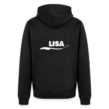 Name Geschenk Vorname lisa - Unisex Premium Bio Zip Hoodie - Schwarz - Hinten - Nico (187cm)