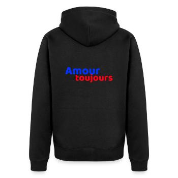 Liebe immer - Unisex Premium Bio Zip Hoodie - Schwarz - Hinten - Nico (187cm)