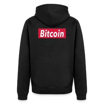 Bitcoin Shirt - Unisex Premium Bio Zip Hoodie - Schwarz - Hinten - Nico (187cm)