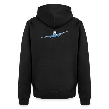 Flugzeug - Unisex Premium Bio Zip Hoodie - Schwarz - Hinten - Nico (187cm)