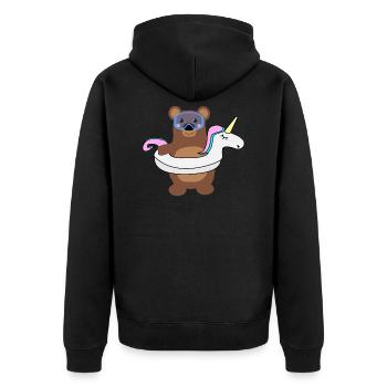 Einhorn Bär Schwimmen - Unisex Premium Bio Zip Hoodie - Schwarz - Hinten - Nico (187cm)