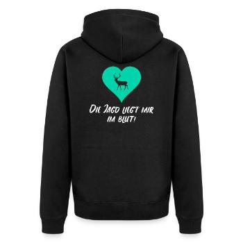 Jägerin - Unisex Premium Bio Zip Hoodie - Schwarz - Hinten - Nico (187cm)