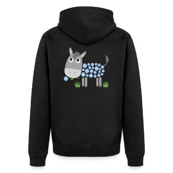 Esel mit blauen Rosen statt Fell - Unisex Premium Bio Zip Hoodie - Schwarz - Hinten - Nico (187cm)