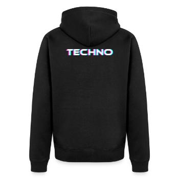 Techno Elektro Musik EDM Hardstyle - Unisex Premium Bio Zip Hoodie - Schwarz - Hinten - Nico (187cm)