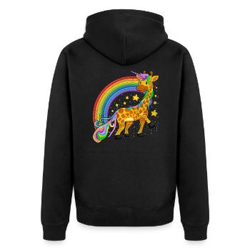 Fantasy Märchen Tier Regenbogen Giraffe Einhorn - Unisex Premium Bio Zip Hoodie - Schwarz - Hinten - Nico (187cm)