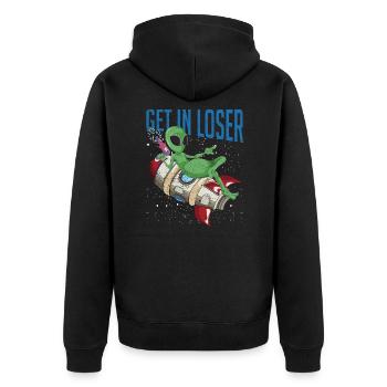 Funny Alien UFO Science Fiction Alien - Unisex Premium Organic Zip Hoodie - black - Back - Nico (187cm)