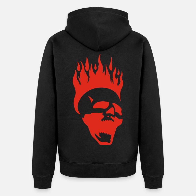 Flammender schreiender Schädel (rot) - Unisex Premium Bio Zip Hoodie - Schwarz