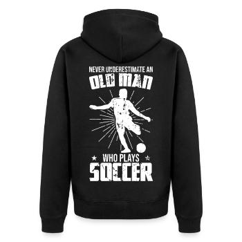 Never underestimate an old footballer - Unisex Premium Organic Zip Hoodie - black - Back - Nico (187cm)