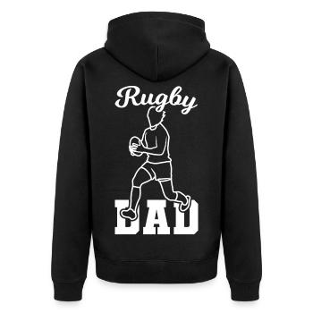 Rugby Papa - Unisex Premium Bio Zip Hoodie - Schwarz - Hinten - Nico (187cm)
