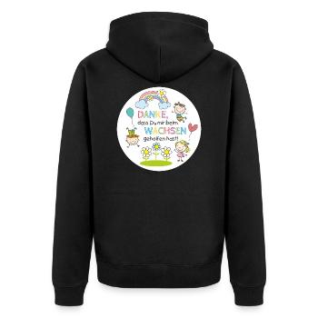Spruch Kita-Abschied - Wachsen - Kinder Regenbogen - Unisex Premium Bio Zip Hoodie - Schwarz - Hinten - Nico (187cm)