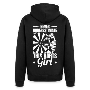 Unterschätze nie dieses Darter Mädchen - Unisex Premium Bio Zip Hoodie - Schwarz - Hinten - Nico (187cm)