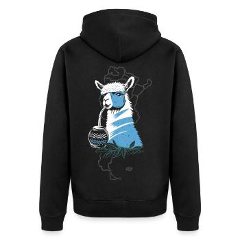 Yerba Mate Alpaka genießt Mate Tee - Unisex Premium Bio Zip Hoodie - Schwarz - Hinten - Nico (187cm)