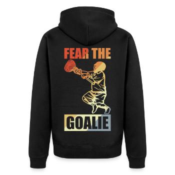 Lacrosse Torwart - Unisex Premium Bio Zip Hoodie - Schwarz - Hinten - Nico (187cm)