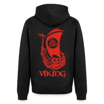 Red Viking Ship - Unisex Premium Organic Zip Hoodie - black - Back - Nico (187cm)