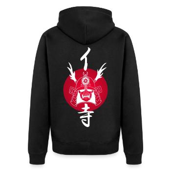 Weißer Samurai und Rote Sonne - Unisex Premium Bio Zip Hoodie - Schwarz - Hinten - Nico (187cm)