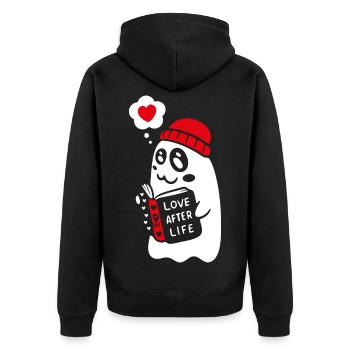 Cute Ghost Reading Romantic Book - Unisex Premium Organic Zip Hoodie - black - Back - Nico (187cm)