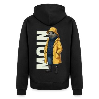 Seal Moin – Raincoat Design - Unisex Premium Organic Zip Hoodie - black - Back - Nico (187cm)