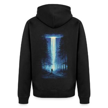 UAP Encounter - Unisex Premium Organic Zip Hoodie - black - Back - Nico (187cm)