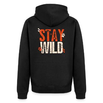 Stay Wild – lettering with paws - Unisex Premium Organic Zip Hoodie - black - Back - Nico (187cm)
