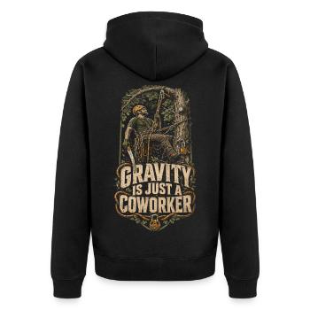 Baumpfleger Baumpflege Gravity Is Just A Coworker - Unisex Premium Bio Zip Hoodie - Schwarz - Hinten - Nico (187cm)